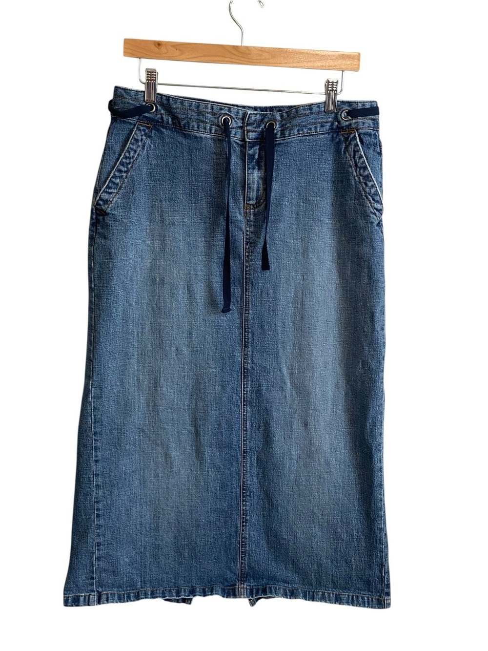 Old Navy Y2k 2005 Medium Wash Just Below Waist Denim Midi Skirt Size 10